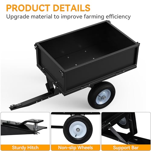 YINTATECH 500lbs Lawn Mower Trailer & ATV Dump Trailer, Heavy-Duty Tow Behind Dump Cart, Black B63497