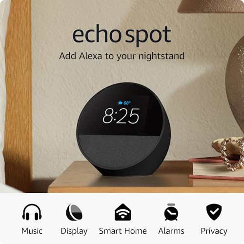 Amazon Echo Spot Smart Alarm Clock with Alexa, Black J64550