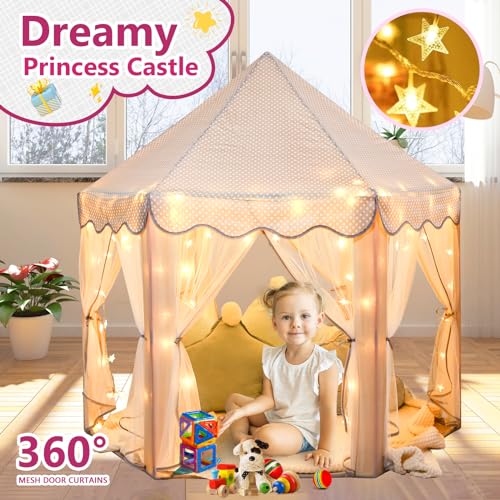 Monobeach Princess Tent Girls Large Playhouse with Star Lights L847553