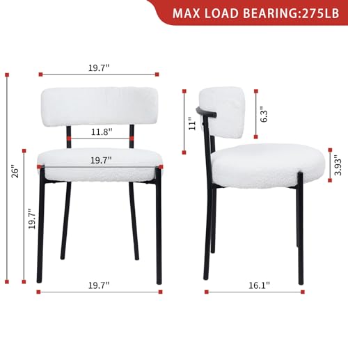 CLATINA White Boucle Dining Chair, Mid-Century Modern Upholstered Chair with Metal Legs R525