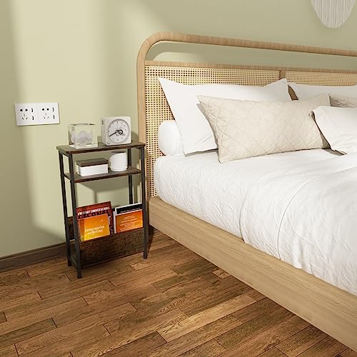 7.1" Narrow 3-Tier Side Table with Magazine Holder, Faux White Marble R580691
