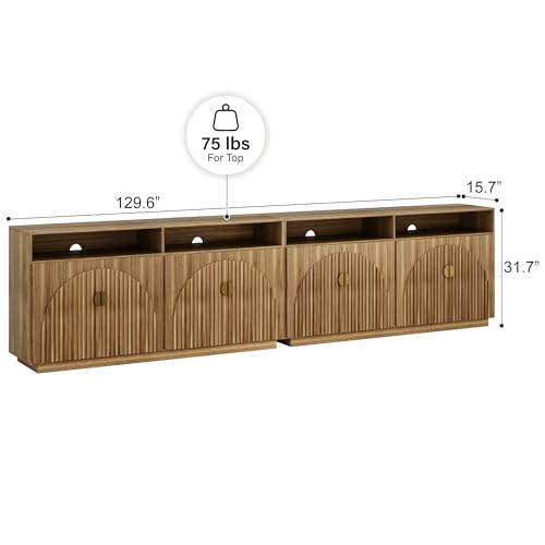 BELLEZE 65 Inch Fluted Buffet Cabinet with Storage, Caramel Brown U96619