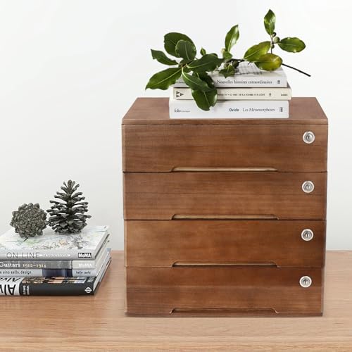 4 Drawers Wood Storage Cabinet with Lockable Drawers, Walnut S9586