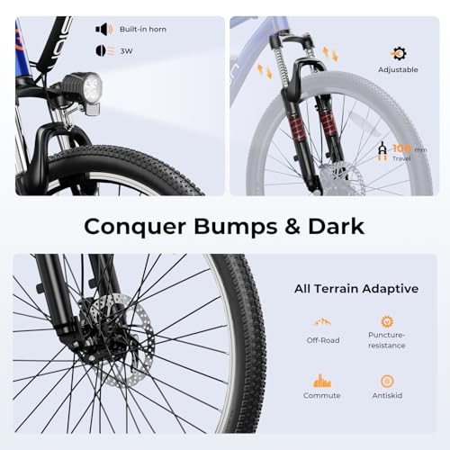 Jasion EB5 Electric Bike for Adults, 500W Brushless Motor, 40 Miles, 20 MPH, 7-Speed Y354