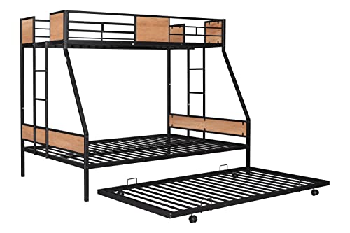 Twin Over Full Metal Bunk Bed with Trundle, Black I57696