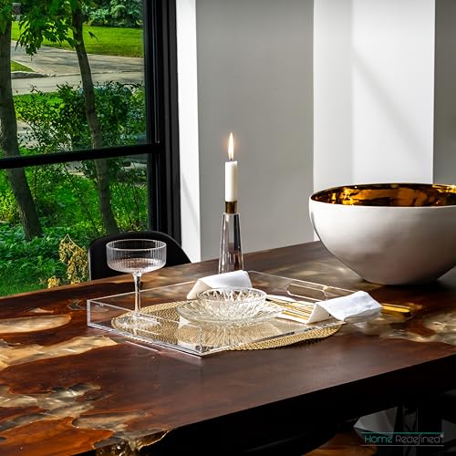 White Marble Faux Leather Decorative Tray with Handles D972626