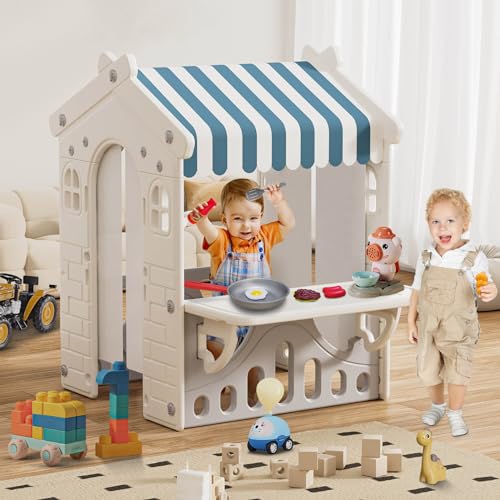 BIERUM Kids Playhouse with Pretend Play Kitchen Toys, Blue W6825