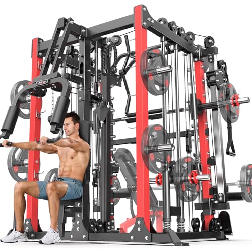 Power Cage Smith Machine Power Rack with Cable Crossover for Home Gym X175525