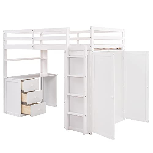 Harper & Bright Designs Full Loft Bed with Desk, Wardrobe, Solid Wood N868457
