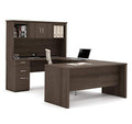 Bestar Logan 66W U or L-Shaped Executive Office Desk with Pedestal and Hutch, Bark Grey W17996