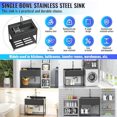 Stainless Steel Utility Sink with Faucet and Drain Kit I168