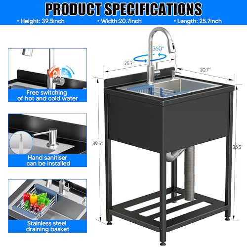 Stainless Steel Utility Sink with Faucet and Drain Kit I168