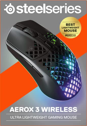 SteelSeries Aerox 3 Wireless Holey RGB Gaming Mouse, Ultra-lightweight, Onyx O713