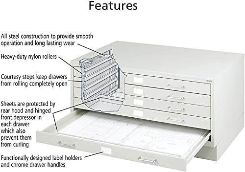 Safco Products 4969LG Steel Flat File, 5 Drawer, Light Gray W154604