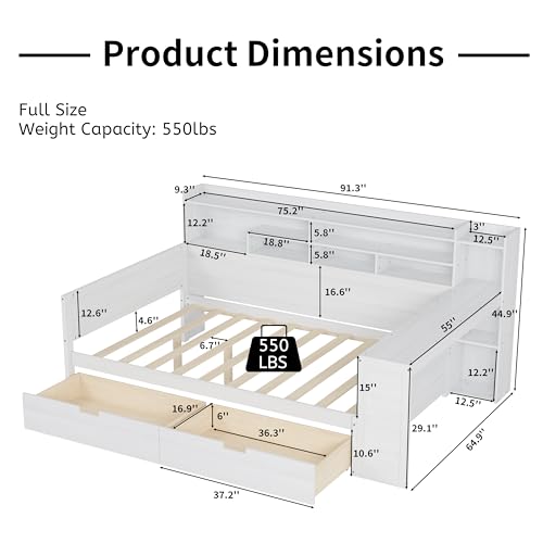 Bellemave Twin Corner Bed Frame with Storage Shelves and Desk, Gray L74206