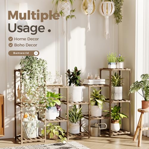 Bamworld Plant Stand Indoor Outdoor Wood Plant Rack 3 Tier Ladder D51744