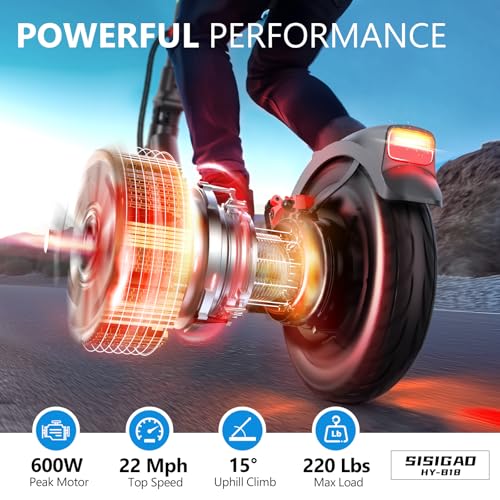 SISIGAD Electric Scooter for Adults, 10" Tires, 600W Motor, 22 MPH, 30 Miles Range, Foldable O1563