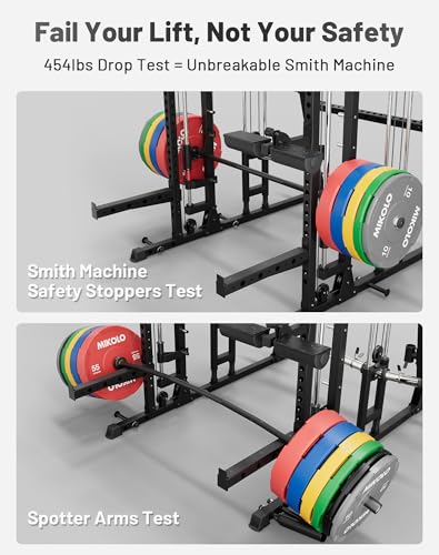 Mikolo Smith Machine 2200lbs Squat Rack with Lat Pulldown & Cable Crossover E219