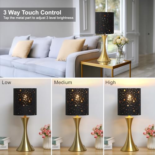 Dimmable Bedside Lamp with Touch Control, Beige Shade, LED Bulb Included S148