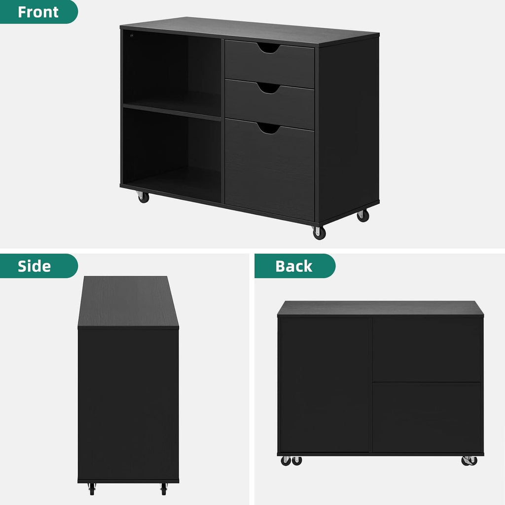 YITAHOME 3 Drawer Mobile Wood File Cabinet for Home Office, Black P51639
