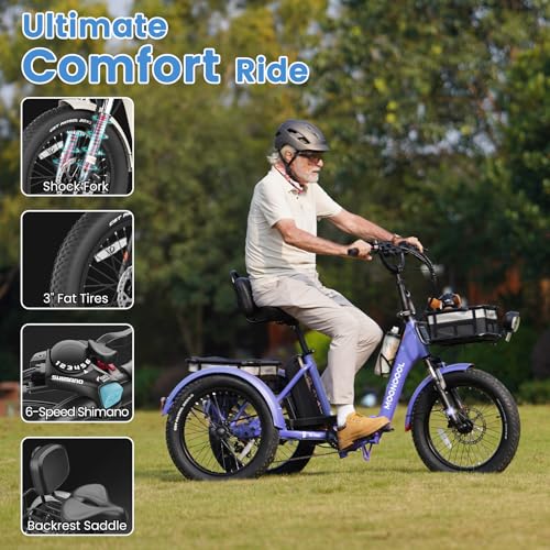 MOONCOOL Electric Trike for Adults, 20" Folding 3-Wheel Ebike, 500W Motor, Removable Battery W50658