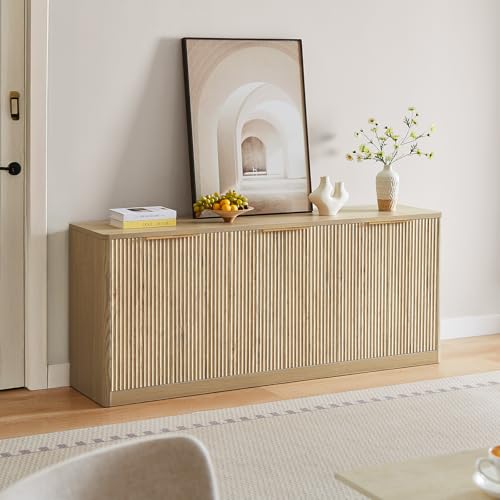 67" Fluted Oak Buffet Cabinet Sideboard with 6 Doors A1241