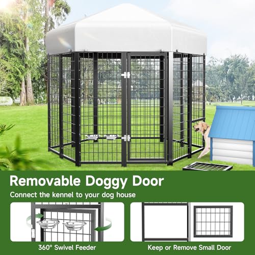 SINO LUBAN Outdoor Dog Kennel with Doggy Door, Heavy Duty Large Dog Pen E5768