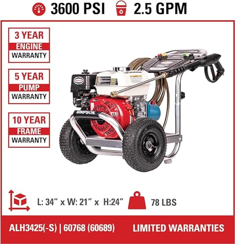 Simpson Cleaning 4200 PSI Gas Pressure Washer, 4.0 GPM, Honda GX390 Engine W2346