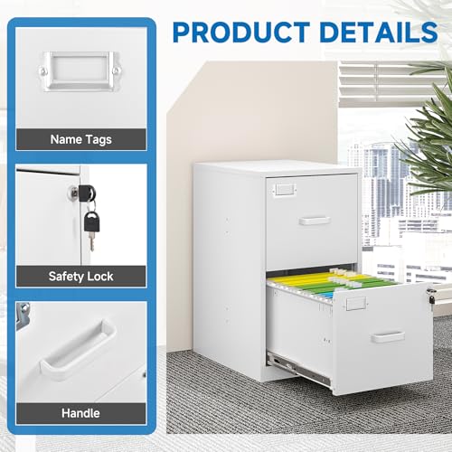 2 Drawer Vertical File Cabinet with Lock for Letter Size, Steel Office Storage Y50014