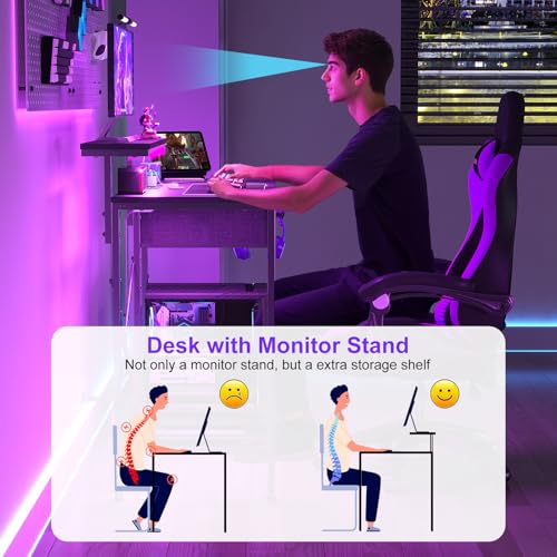 X-cosrack 33.5" Small Gaming Desk with LED Lights & Power Outlets, Black B62968