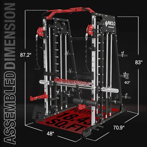 Mikolo Smith Machine 2200lbs Squat Rack with Lat Pulldown & Cable Crossover E219