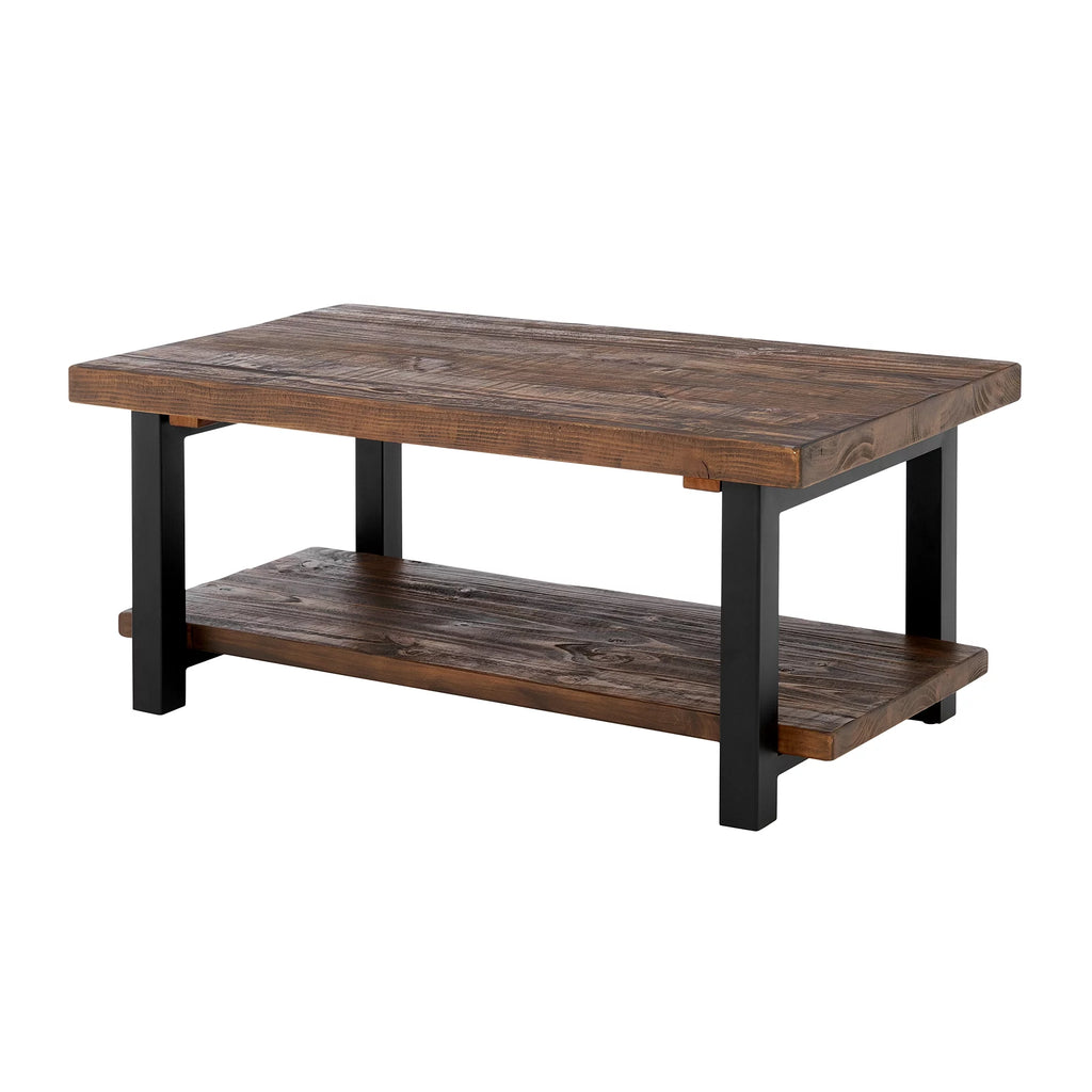 Pomona 42" Metal and Wood Coffee Table, Rustic Natural
