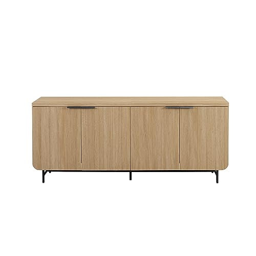 Walker Edison Reema Fluted 4-Door Kitchen Sideboard Buffet Console, 69 Inch, Coastal Oak V903859