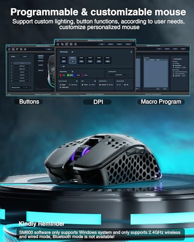 SM600 White Wireless Gaming Mouse, 8000 DPI Tri-Modes RGB E7535
