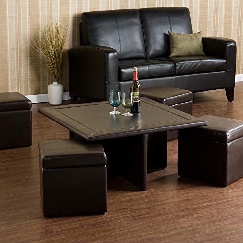 SEI Furniture Nylo Nesting Coffee Table and Storage Ottomans Set, Dark Chocolate M51093