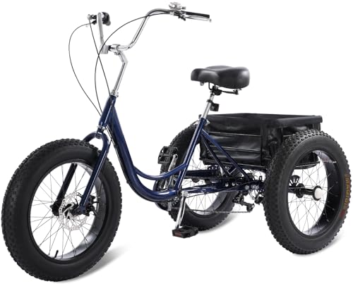 StableRide Adult Tricycle, 20-Inch Fat Tire All-Terrain 3-Wheel Bike, 7-Speed Heavy-Duty, 450lb Capacity, Large Cargo Basket, Dual Disc Brakes, Comfort Seat for Seniors