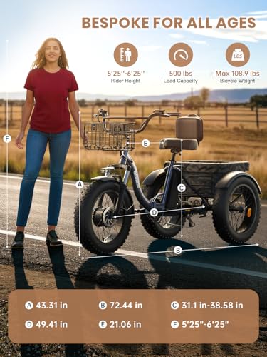 Electric Tricycle for Adults 960W Peak, 36V 15AH Battery, 50 Miles Range, 20" Fat Tire J900456