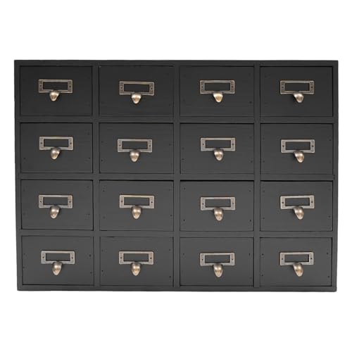 Vintage 16-Drawer Wooden Desktop Organizer with Iron Label Holders N538
