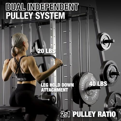 Mikolo Smith Machine 2200lbs Squat Rack with Lat Pulldown & Cable Crossover E219