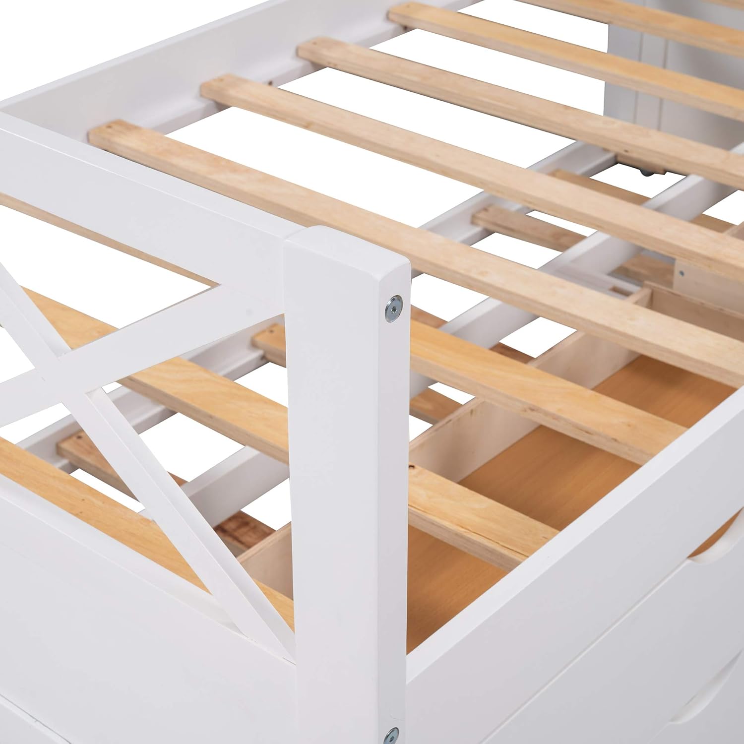 Twin Captain's Bed with Trundle and Storage Drawers, White T35158