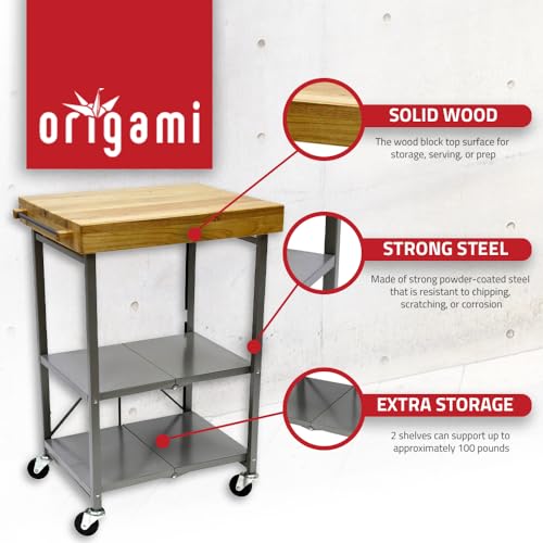 Origami Folding Kitchen Cart on Wheels, 3-Tier Rolling Cart Z2164