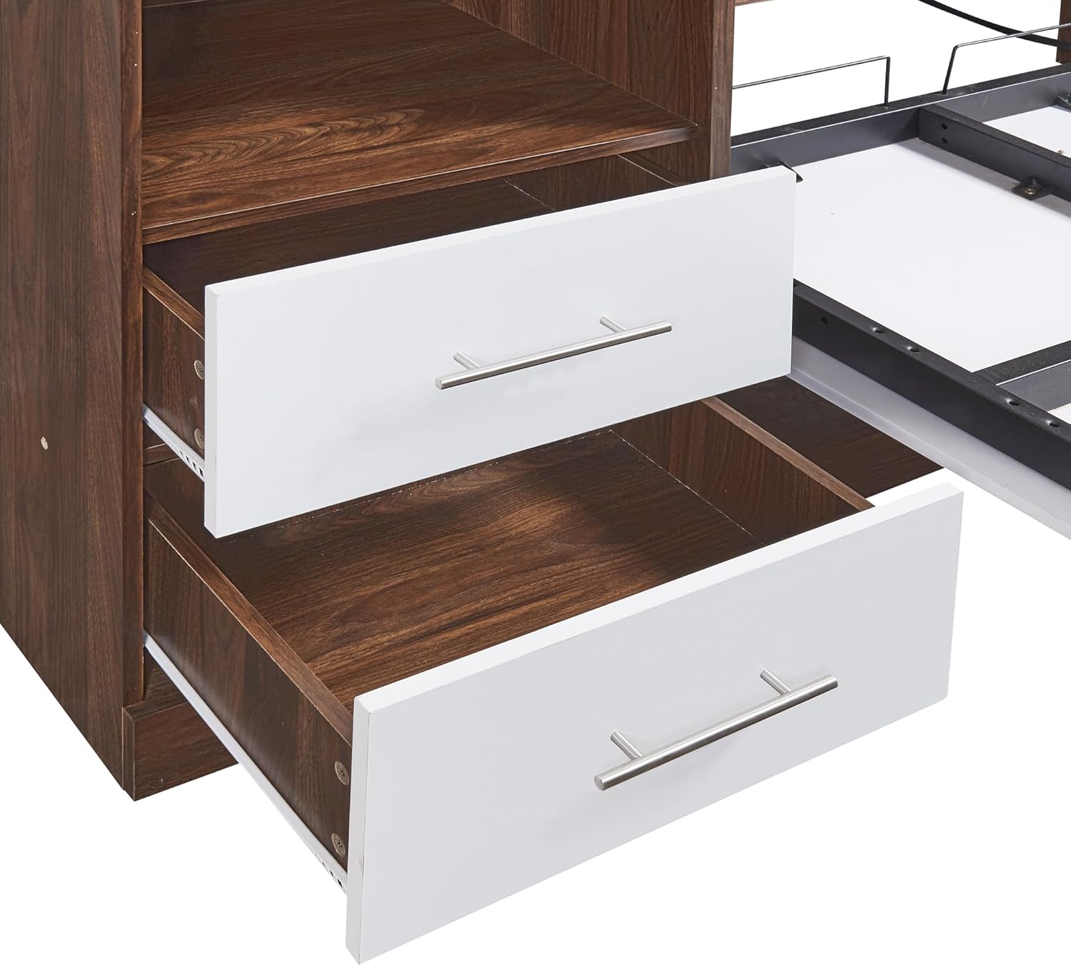 Twin Size Murphy Bed Wall Bed with Cabinet, White U71858