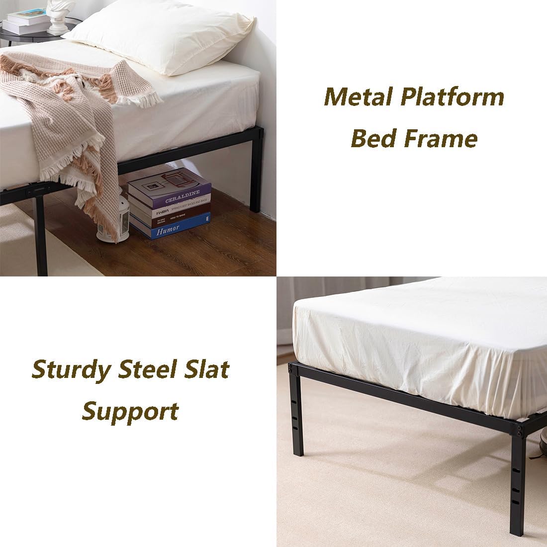 Twin XL Metal Platform Bed Frame with Storage, Steel Slat Support, Black K3941