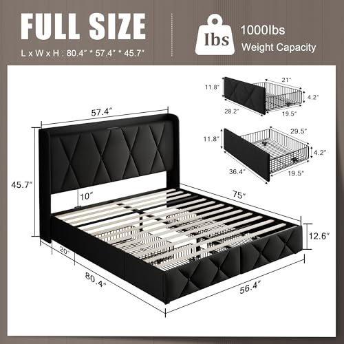 Queen Bed Frame with 4 Storage Drawers and Charging Station, Black S804993
