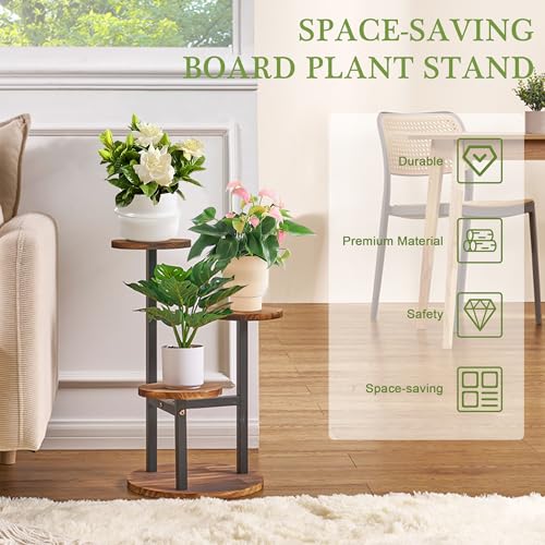 VECELO 3 Tier Plant Stand, Tall Metal Wood Flower Shelf for Multiple Plants F761159