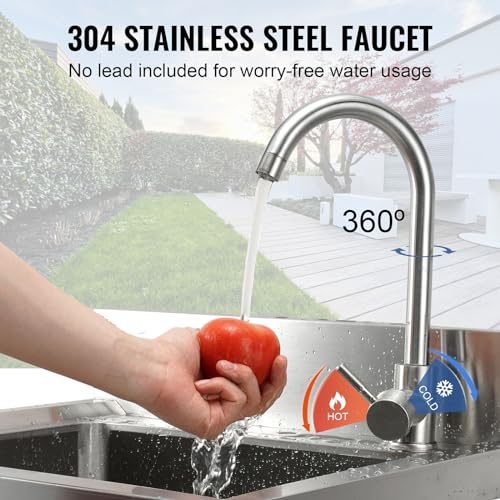 VEVOR Stainless Steel Utility Sink with Workbench Faucet and Legs, 39.4 x 19.1 x 37.4 in L559