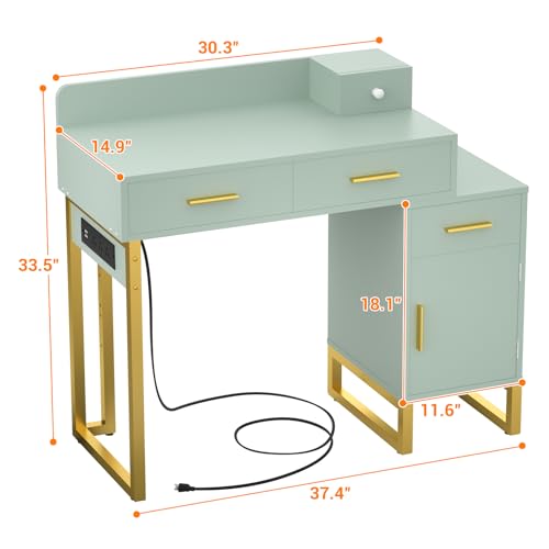 Black Vanity Desk with 4 Drawers and Charging Station O896