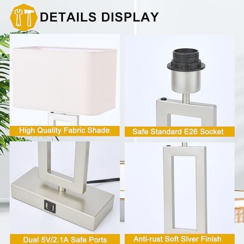22" Touch Control Table Lamps with USB Ports, Dimmable, Gold & White V1178