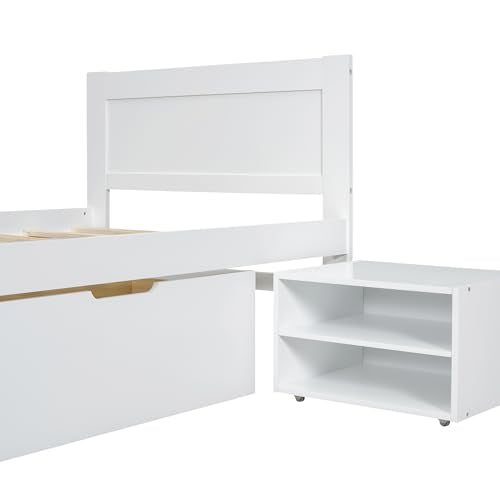SOFTSEA Full Size Platform Bed with Storage Drawers and Bookcase Headboard, White V613109