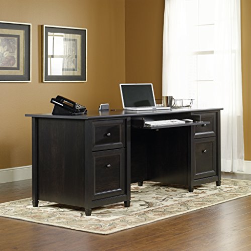 Sauder Edge Water Executive Desk with File Drawer Storage, Estate Black T96227